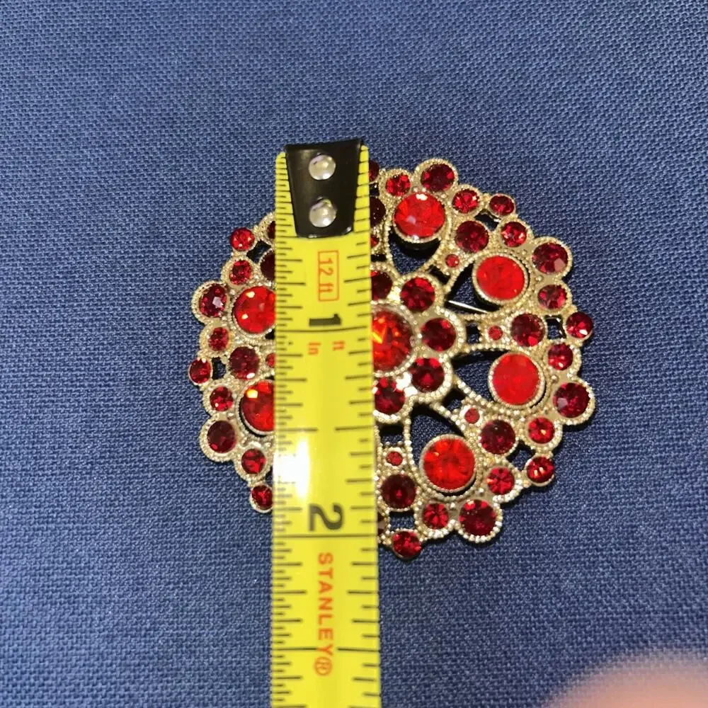 Monet Vintage Lovely Red Rhinestone Gold Tone Brooch